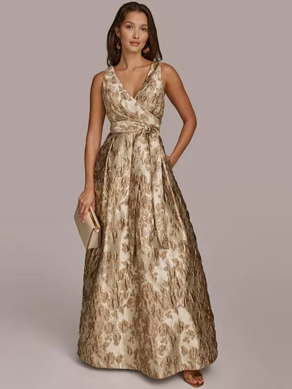 Donna Karen NY Women' Metallic Brocade Sleeveless Wrap Ball Gown Size 10